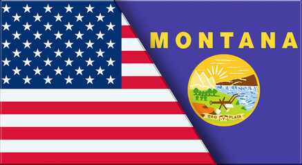 Flags of USA and Montana. United States and Montana official flags