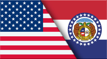 Flags of USA and Missouri. United States and Missouri official flags