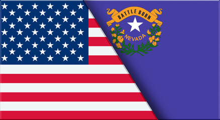 Flags of USA and Nevada. United States and Nevada official flags