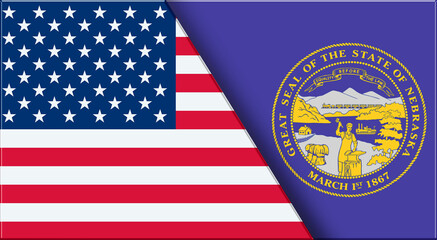 Flags of USA and Nebraska. United States and Nebraska official flags