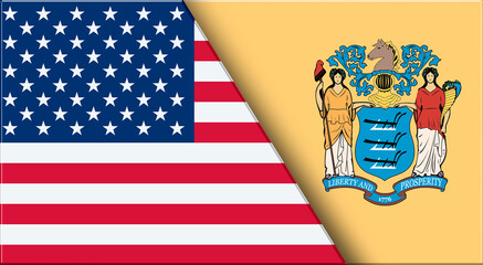 Flags of USA and New Jersey. United States and New Jersey official flags