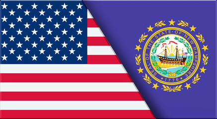 Flags of USA and New Hampshire. United States and New Hampshire official flags