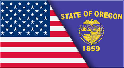Flags of USA and Oregon. United States and Oregon official flags