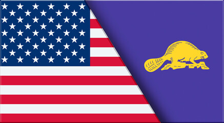 Flags of USA and Oregon rare side. United States and Oregon official flags