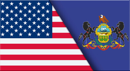 Flags of USA and Pennsylvania. United States and Pennsylvania official flags