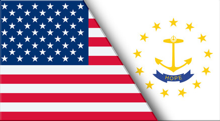 Flags of USA and Rhode Island. United States and Rhode Island official flags