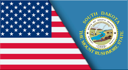 Flags of USA and South Dakota. United States and South Dakota official flags