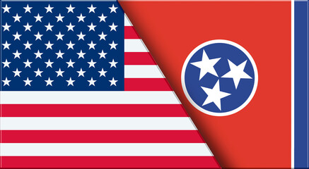 Flags of USA and Tennessee. United States and Tennessee official flags