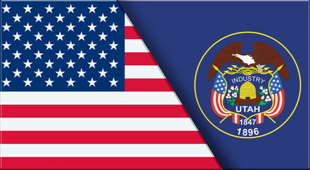 Flags of USA and Utah 2011-2024. United States and Utah official flags