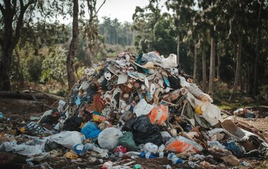 A pile of garbage in the forest, Pollution