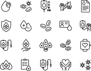 blood, donation, medical, healthcare, vector, icon, illustration, set, blood type, transfusion, drip, health, care, clinic, hospital, save life, medicine, drop, help, donor, awareness, design, graphic
