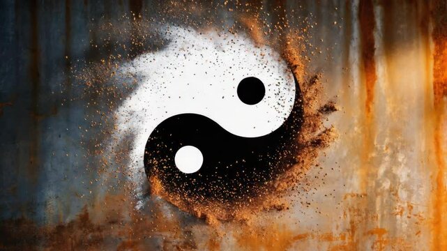 A yin and yang symbol with a black and white circle in the middle