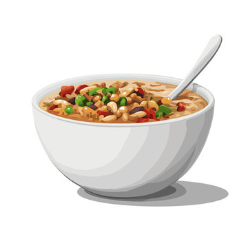 Minimalist Hoppin&rsquo; John in White Bowl with Spoon &ndash; Vector Art