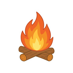 Campfire Illustration with Logs and Flames
