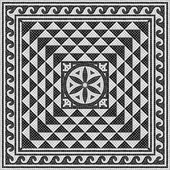 Ancient Roman Black and white mosaic with geometric pattern. Vector Illustration