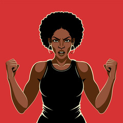 Black Woman Symbolizing Strength and Unity. Vector Illustration