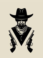 Cowboy in hat with revolvers. Vector Illustration