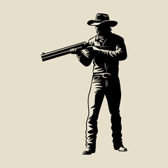 Man in cowboy hat with gun. Vector Illustration