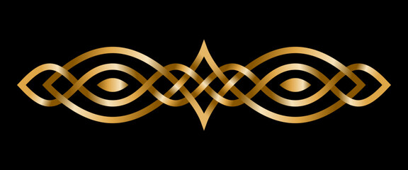 Vintage decorative golden geometric intertwined lines divider. Vector illustration