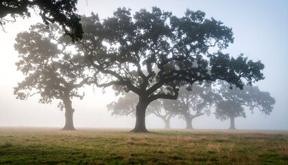 Fototapeta premium Foggy Field with Majestic Oaks.
