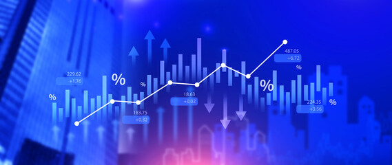 Stock market business and exchange financial growth graph. Business chart data graph diagram, business trading graph investment growth, global trend arrow up and down.