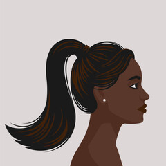 Black woman in profile with ponytail hairstyle. Vector illustration