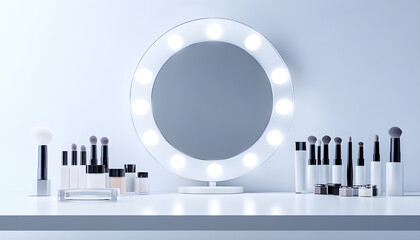 Beautiful cosmetics set with mirror for makeup
