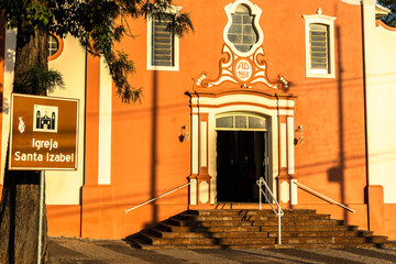 View of the facade and entrance of the Santa Izabel Church, in the center of Marilia, west center of the state of Sao Paulo.