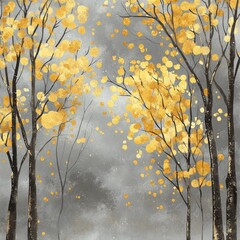 Fototapeta premium Golden autumn trees against a grey sky