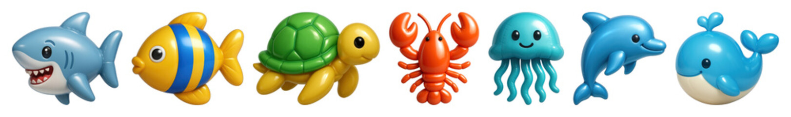 Fototapeta premium PNG Colorful cartoon sea creatures, element set on transparent background