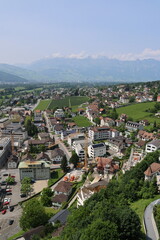 Aerial view of Vaduz on a sunny summer day