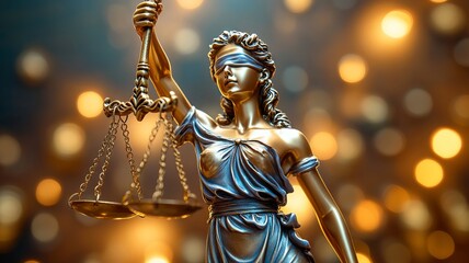 Fototapeta premium Justice and balance depiction with goddess vereneyo holding scales, symbolizing fairness and equality in abstract light background