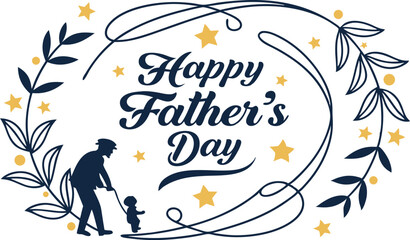 "Elegant Happy Father's Day Design with Dad and Toddler Silhouette"