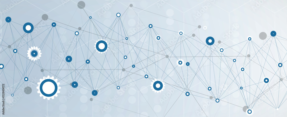 Poster Technology and science banner or header. Connected neural network