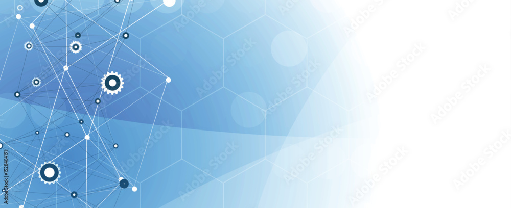 Poster Technology and science banner or header. Connected neural network