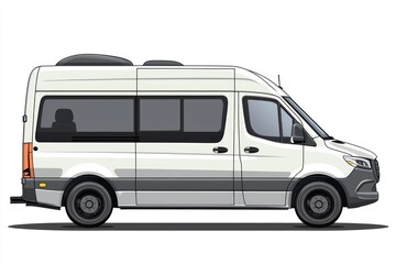 Naklejka premium Side profile illustration of a large white passenger van