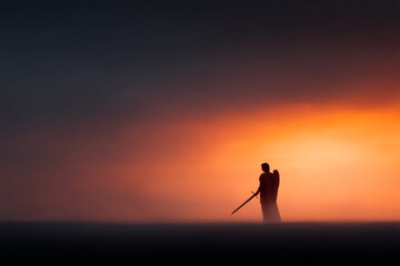 Archangel michael silhouette against dramatic sunset sky for religious inspiration themes
