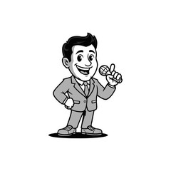  Cartoon Businessman Giving Peace Sign