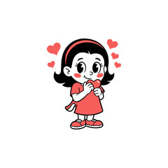 Cartoon Girl in Love With Hearts Cute Vector Art