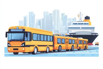 Articulated Bus & Cruise Ship at City Port