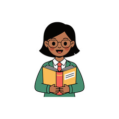 Young Girl with Glasses Reading a Book Vector