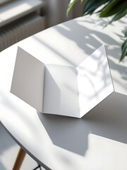 Tri Fold Flyer Mockup on Bright White Table with Soft Shadows