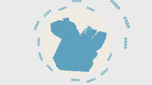 Para shape with dynamic circles visual effect. Animation of Para logo appearing from rotating rings and State name around the shape. Intro, opening, closing, logo video.