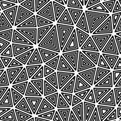 Abstract Mosaic Background. Medium triangle size. Multiple repeated inner triangles. Black and white style. Repeatable pattern. Elegant vector tiles. Seamless vector illustration.