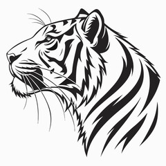 Roaring Tiger Head Vector Illustration Black and White Tribal Style. Black and white vector illustration of a tiger head in profile.