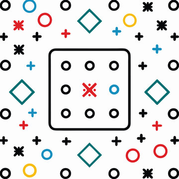 Abstract geometric pattern with circles, plus signs, and crosses, arranged in a grid
