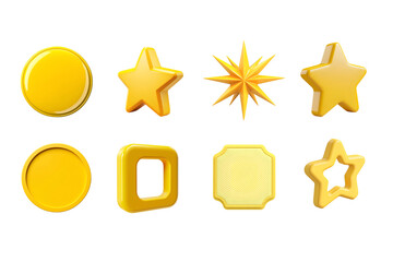 A collection of vibrant yellow shapes including stars, circles, and polygons that can be used for design, decoration, or artistic purposes