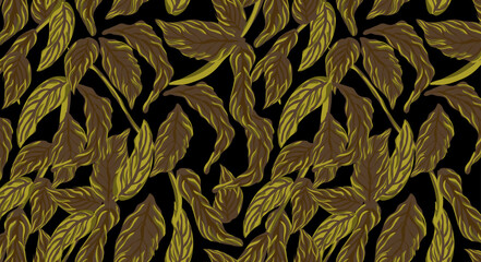 Seamless flower pattern. Abstract pattern. Textile print pattern. Black background and leaf design.