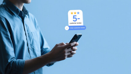 Person receives five star customer review on phone