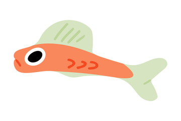 Cartoon Fish Flat Illustration. Cute stylized fish with large eye and simple fins, flat cartoon style, bright colors, isolated on white background.
